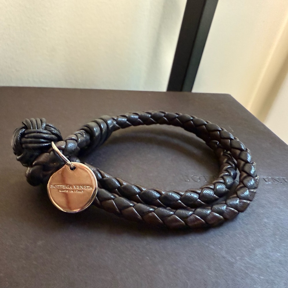 Bottega Veneta Intrecciato Lambskin Black & Brown Woven Bracelet